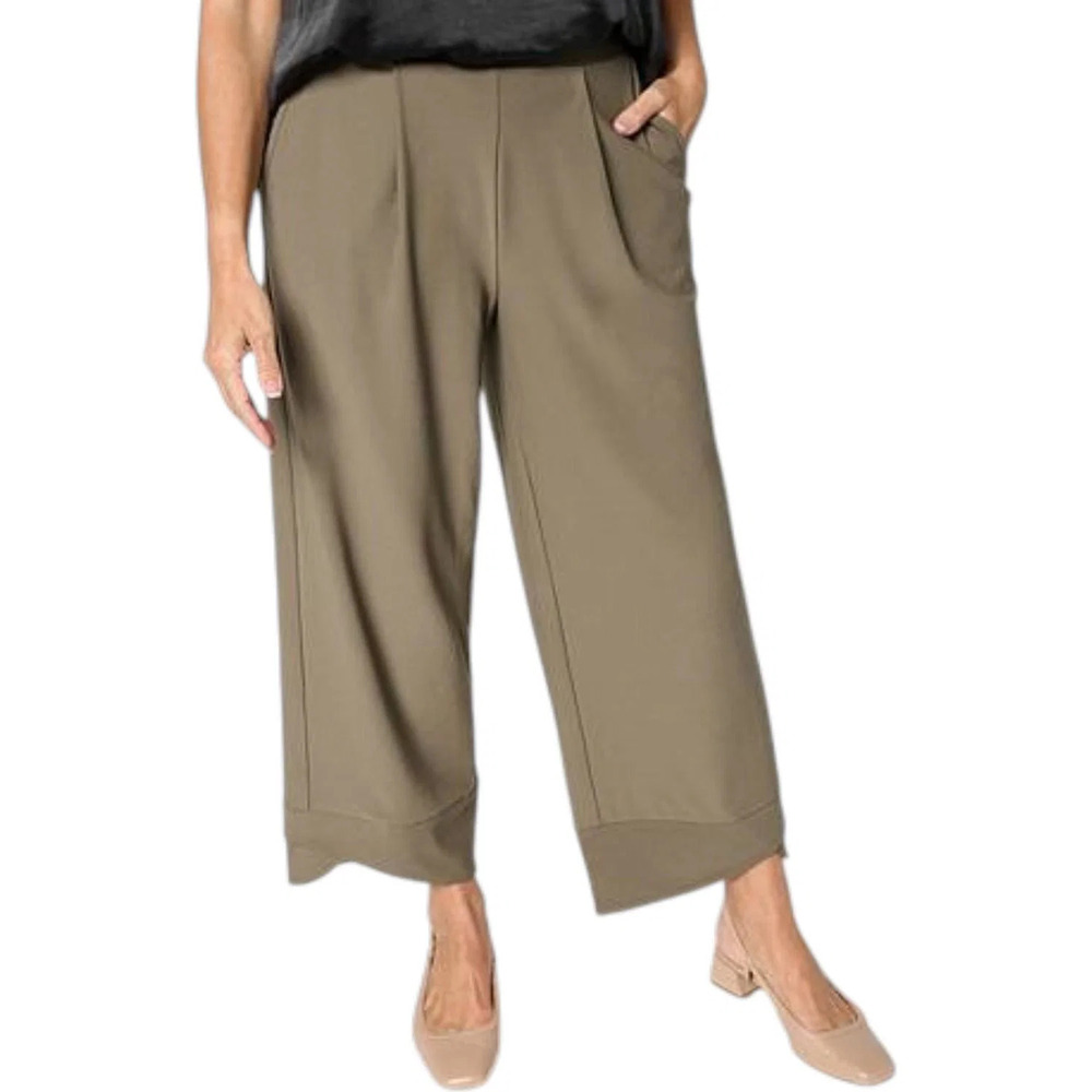 WynneCollection Women's Luxe Crepe Pull-On Pants Bark - Regular